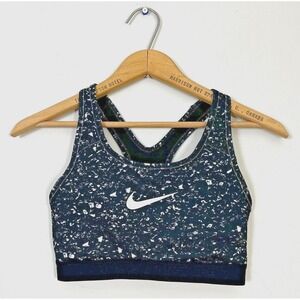 NIKE Sports Bra‎ Size Small Black White Print Racer Back Pullover Swoosh Top